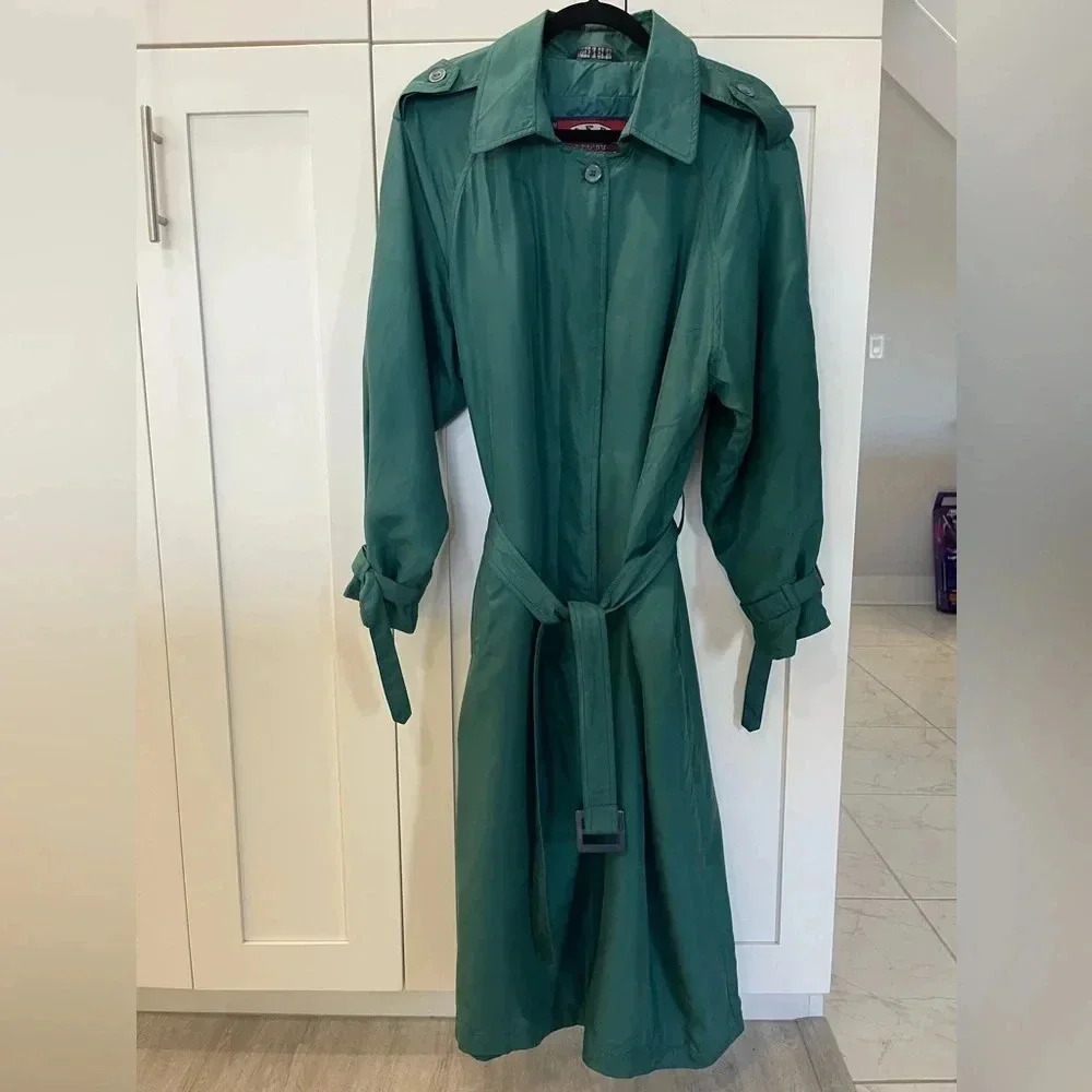 Classic Green Trench Coat - Women's Belted Trench